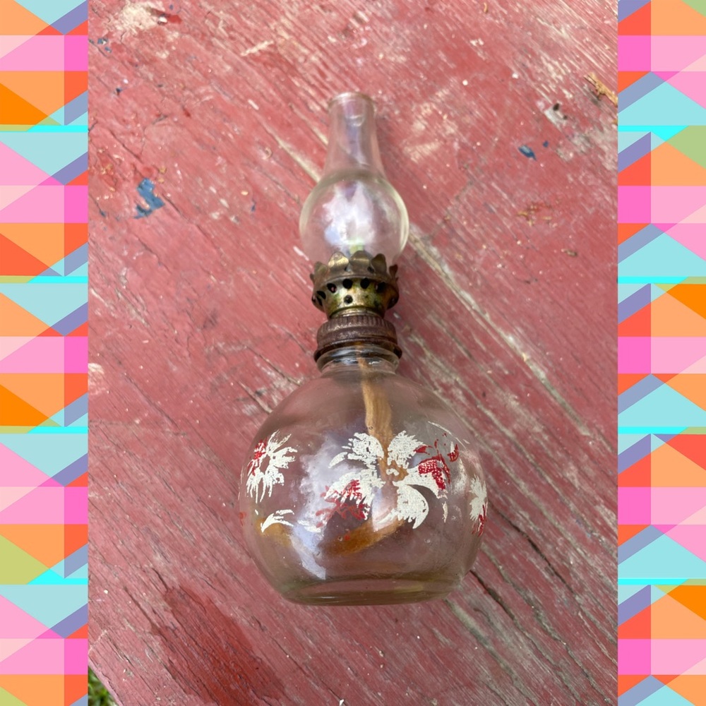 Vintage Glass Oil Lamp with Design